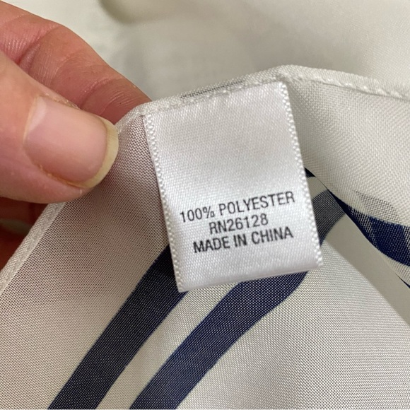 Echo Square Sheer White Scarf w/ Navy Blue Twin Borders - Picture 6 of 6